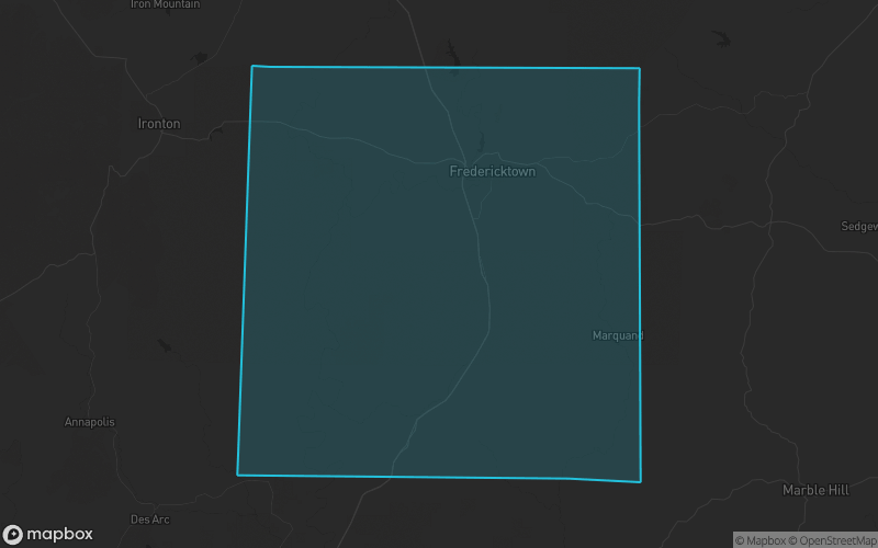 Map of Madison County, Missouri showing the county boundary and surrounding cities