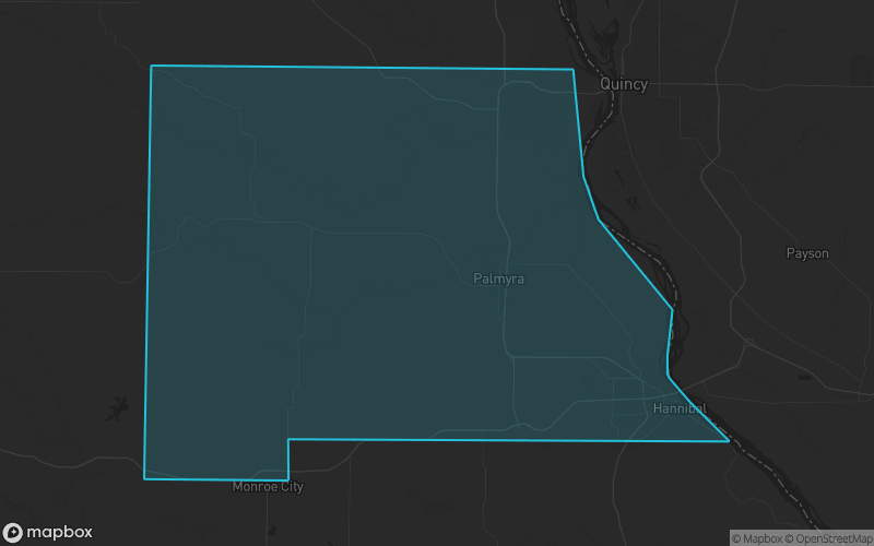 Map of Marion County, Missouri showing the county boundary and surrounding cities