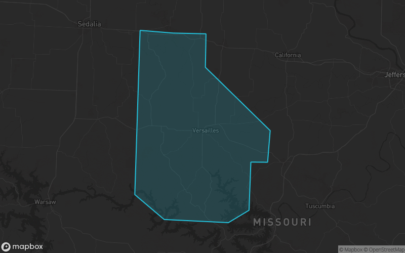 Map of Morgan County, Missouri showing the county boundary and surrounding cities