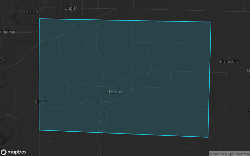 Map of Newton County, Missouri showing the county boundary and surrounding cities
