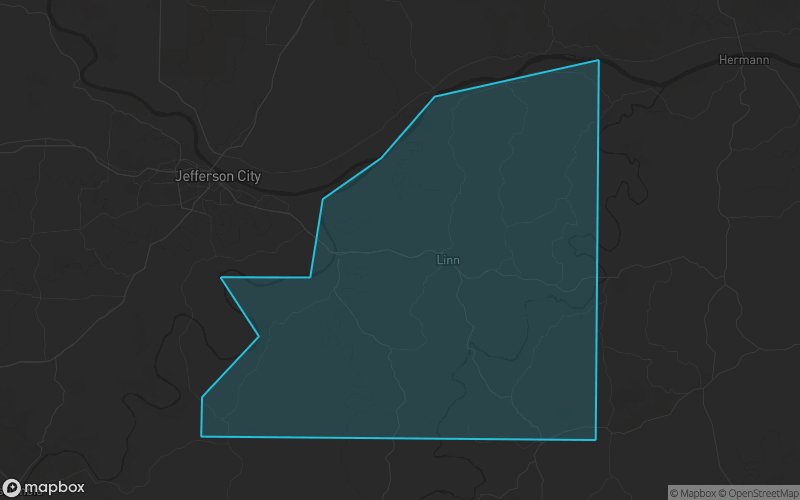 Map of Osage County, Missouri showing the county boundary and surrounding cities