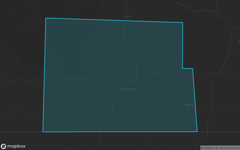 Map of Ripley County, Missouri showing the county boundary and surrounding cities