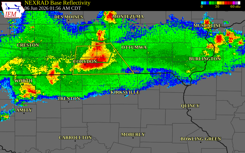 NEXRAD radar during the Saturday, June 6, 2026 storm activity in Schuyler County, Missouri