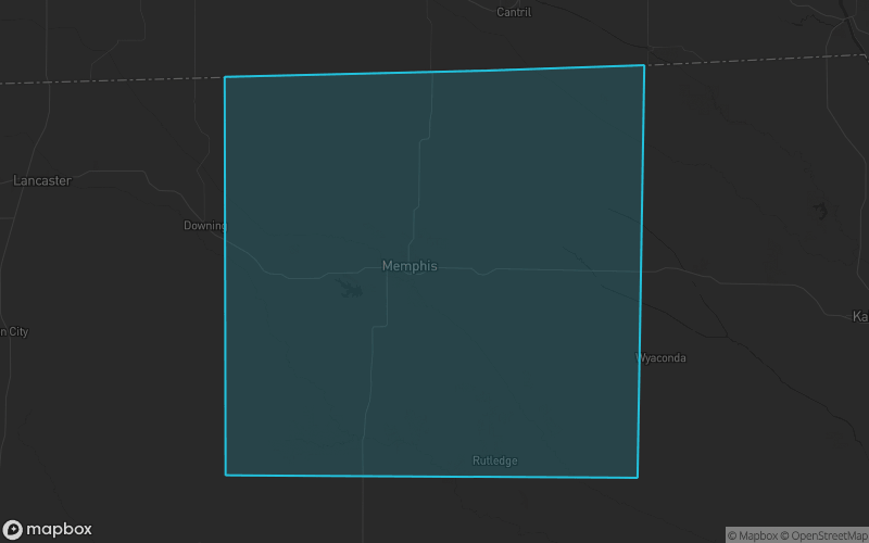 Map of Scotland County, Missouri showing the county boundary and surrounding cities