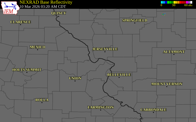 NEXRAD radar during the Tuesday, March 10, 2026 storm activity in St. Charles County, Missouri