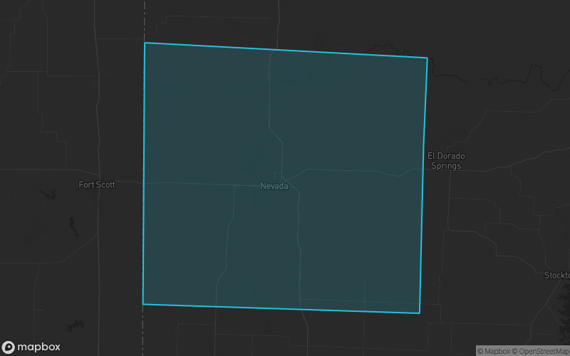 Map of Vernon County, Missouri showing the county boundary and surrounding cities