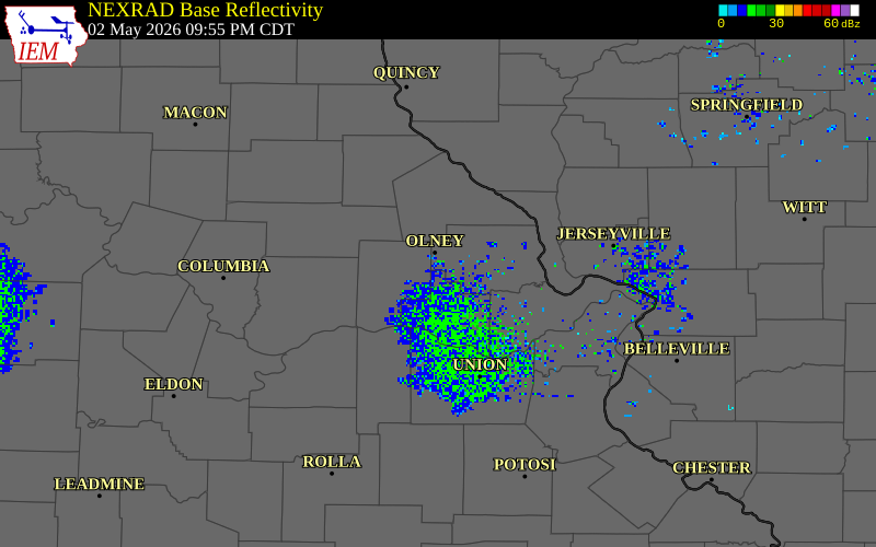 NEXRAD radar during the Saturday, May 2, 2026 storm activity in Warren County, Missouri