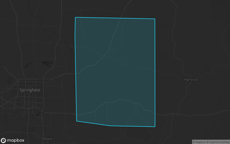 Map of Webster County, Missouri showing the county boundary and surrounding cities