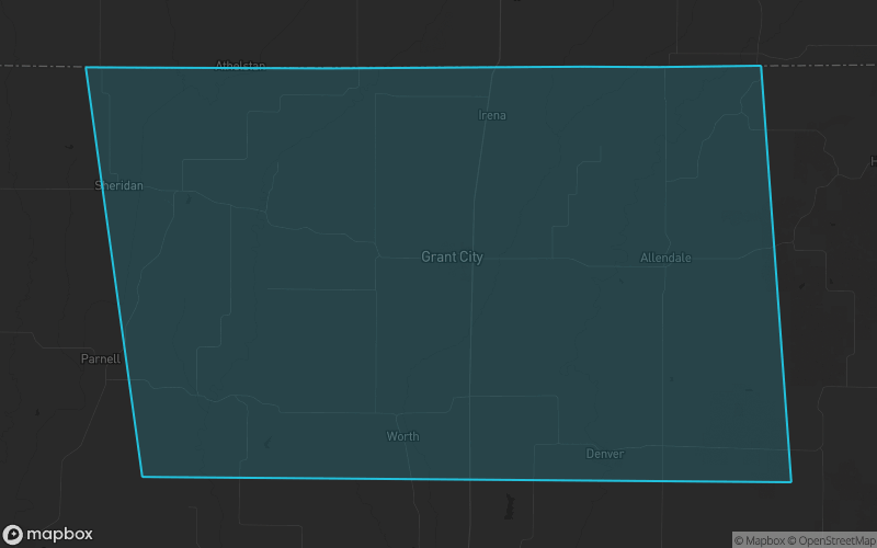 Map of Worth County, Missouri showing the county boundary and surrounding cities