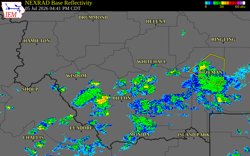 NEXRAD radar during the Sunday, July 5, 2026 storm activity in Beaverhead County, Montana