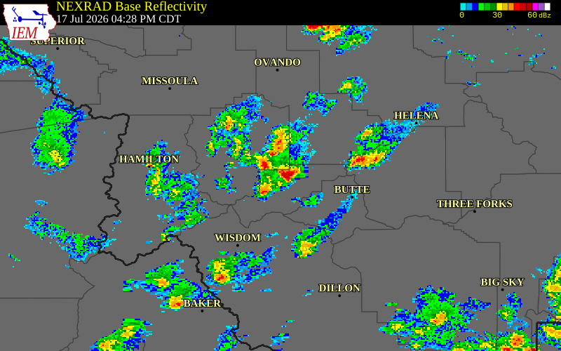 NEXRAD radar during the Friday, July 17, 2026 storm activity in Deer Lodge County, Montana