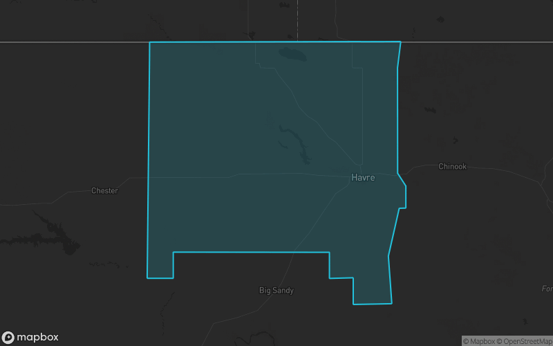 Map of Hill County, Montana showing the county boundary and surrounding cities