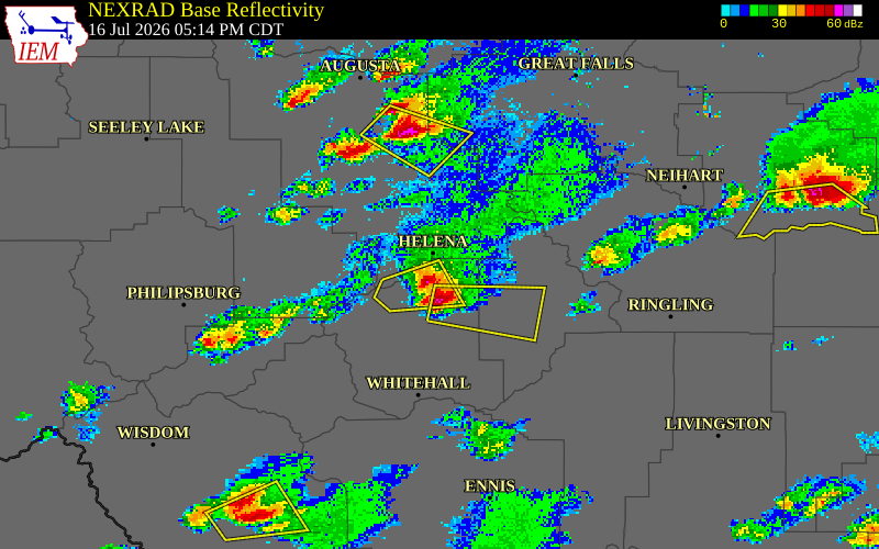 NEXRAD radar during the Thursday, July 16, 2026 storm activity in Jefferson County, Montana