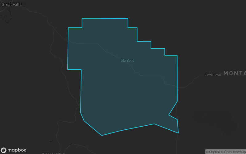 Map of Judith Basin County, Montana showing the county boundary and surrounding cities