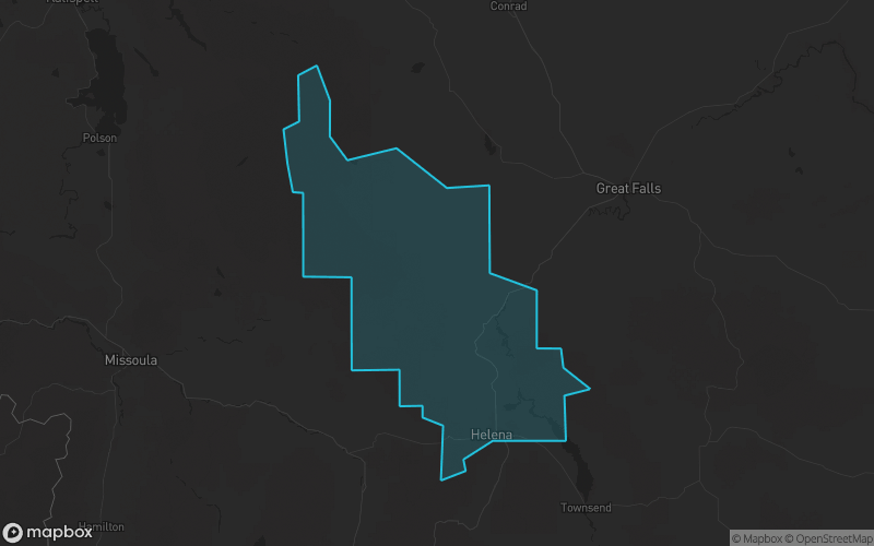 Map of Lewis and Clark County, Montana showing the county boundary and surrounding cities
