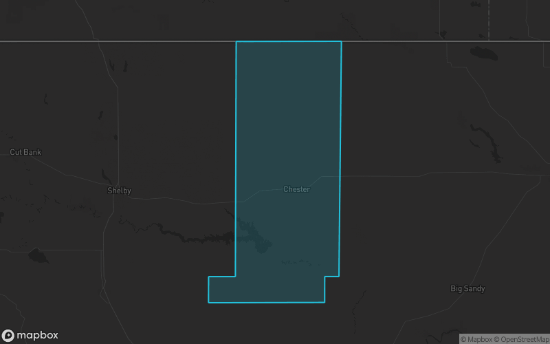 Map of Liberty County, Montana showing the county boundary and surrounding cities