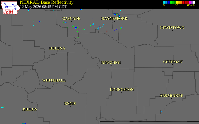 NEXRAD radar during the Tuesday, May 12, 2026 storm activity in Meagher County, Montana