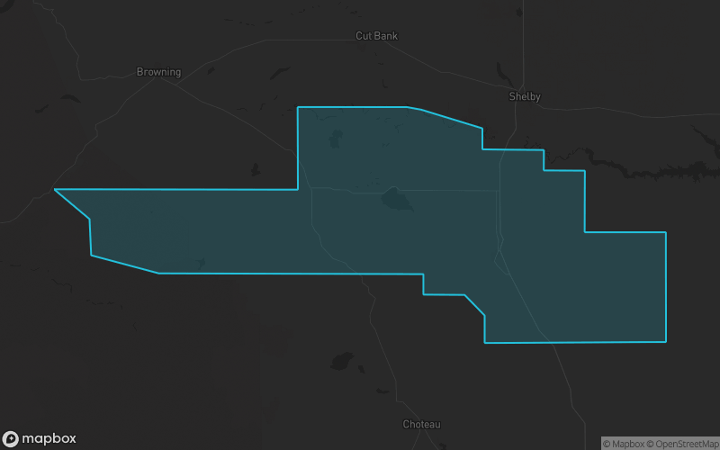 Map of Pondera County, Montana showing the county boundary and surrounding cities