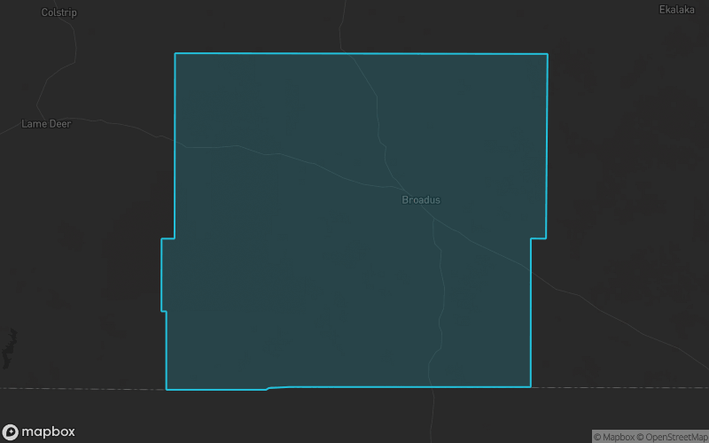 Map of Powder River County, Montana showing the county boundary and surrounding cities