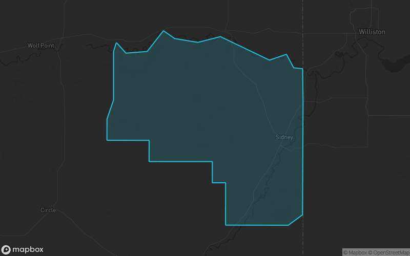 Map of Richland County, Montana showing the county boundary and surrounding cities