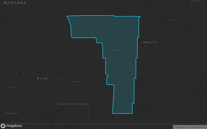 Map of Rosebud County, Montana showing the county boundary and surrounding cities