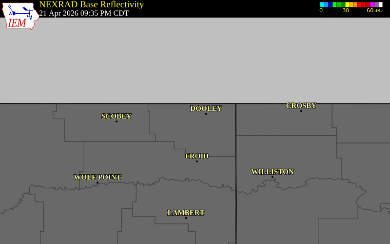 NEXRAD radar during the Tuesday, April 21, 2026 storm activity in Sheridan County, Montana