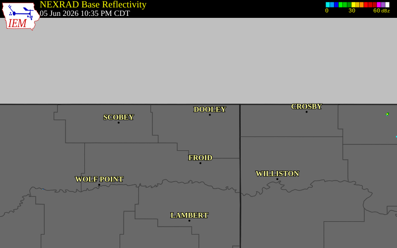 NEXRAD radar during the Friday, June 5, 2026 storm activity in Sheridan County, Montana