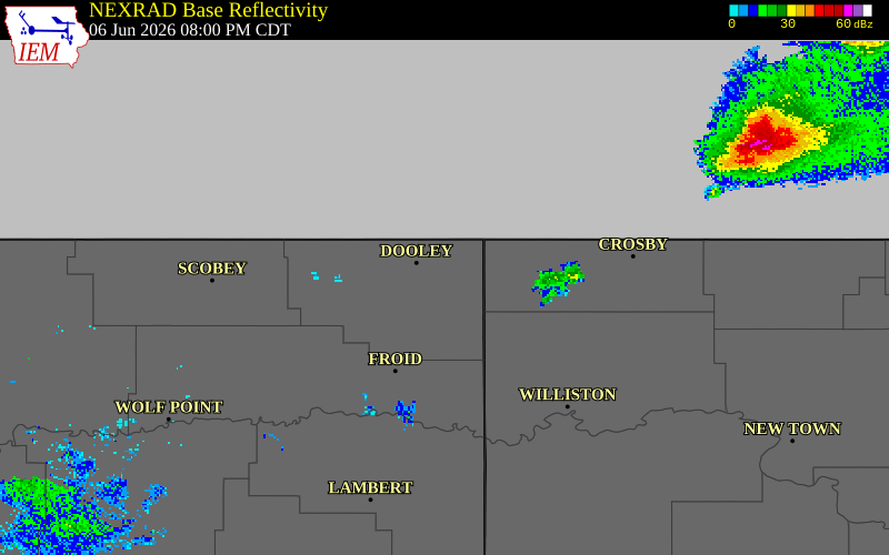 NEXRAD radar during the Saturday, June 6, 2026 storm activity in Sheridan County, Montana