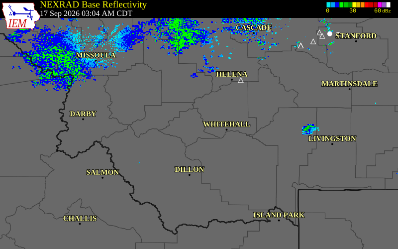 Current NEXRAD radar over Silver Bow County, Montana with recent storm report locations