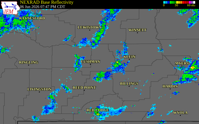 NEXRAD radar during the Saturday, June 6, 2026 storm activity in Sweet Grass County, Montana