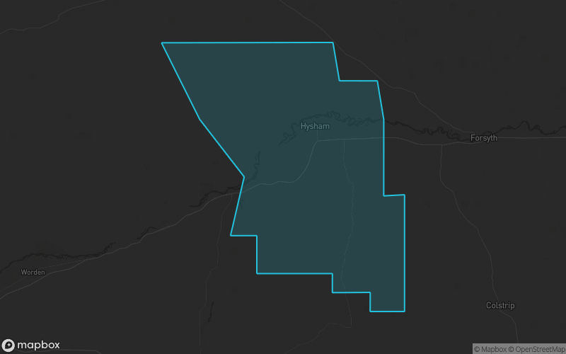Map of Treasure County, Montana showing the county boundary and surrounding cities