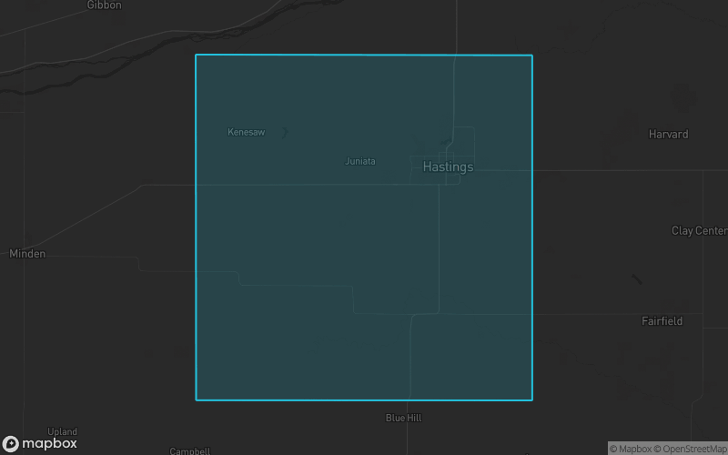 Map of Adams County, Nebraska showing the county boundary and surrounding cities
