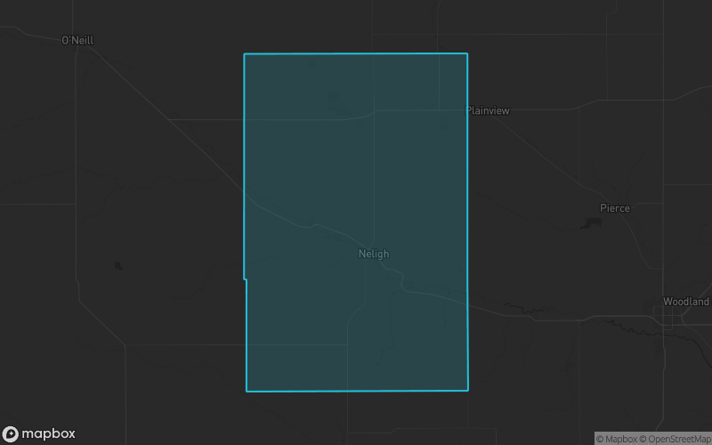 Map of Antelope County, Nebraska showing the county boundary and surrounding cities