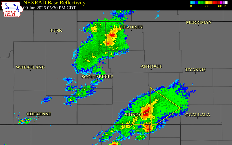 NEXRAD radar during the Tuesday, June 9, 2026 storm activity in Banner County, Nebraska