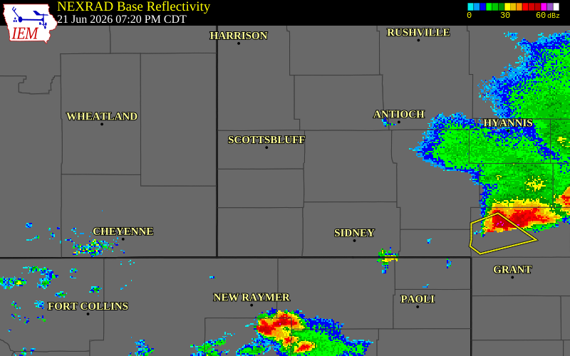 NEXRAD radar during the Sunday, June 21, 2026 storm activity in Banner County, Nebraska