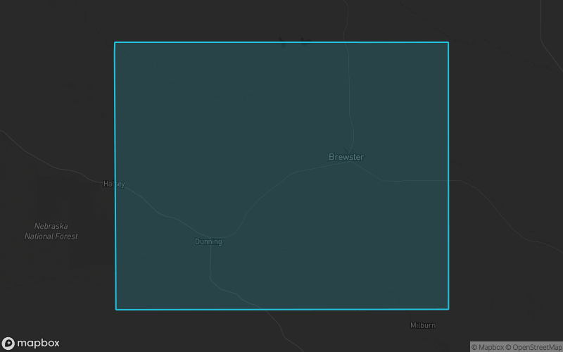 Map of Blaine County, Nebraska showing the county boundary and surrounding cities