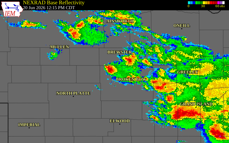 NEXRAD radar during the Saturday, June 20, 2026 storm activity in Blaine County, Nebraska