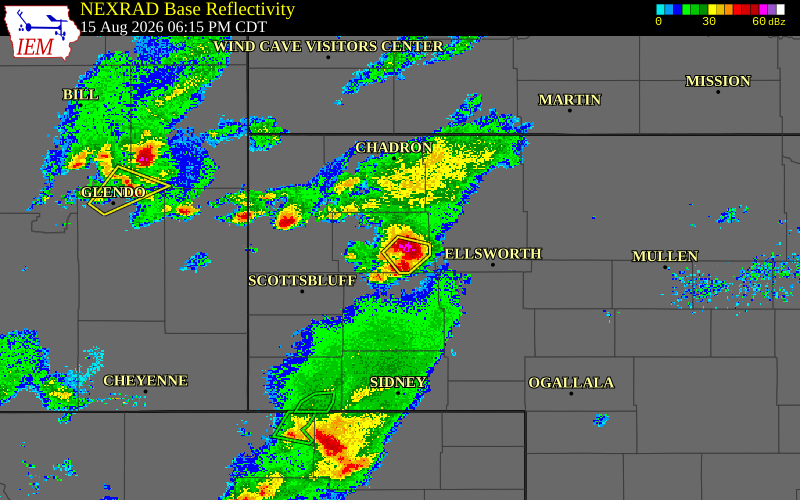 Radar snapshot during the Jun 6, 2026 wind event near 4 ESE Alliance, Box Butte County, Nebraska, with NWS warning polygons