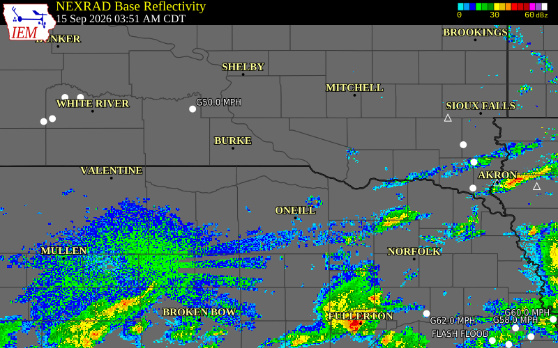 Current NEXRAD radar over Boyd County, Nebraska with recent storm report locations