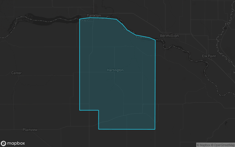 Map of Cedar County, Nebraska showing the county boundary and surrounding cities