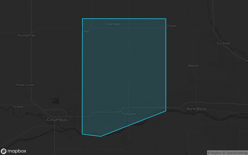 Map of Colfax County, Nebraska showing the county boundary and surrounding cities