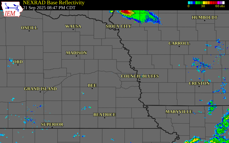 Radar snapshot during the Sep 21, 2025 hail event near Fremont, Dodge County, Nebraska, with NWS warning polygons