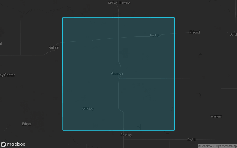 Map of Fillmore County, Nebraska showing the county boundary and surrounding cities