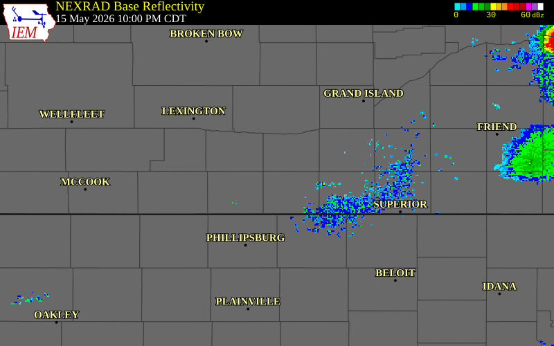 NEXRAD radar during the Friday, May 15, 2026 storm activity in Franklin County, Nebraska