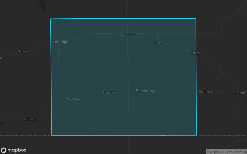 Map of Furnas County, Nebraska showing the county boundary and surrounding cities