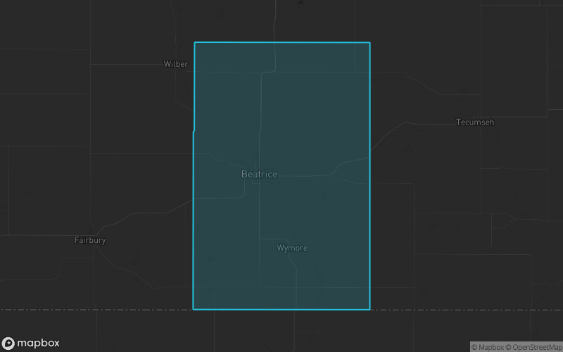 Map of Gage County, Nebraska showing the county boundary and surrounding cities