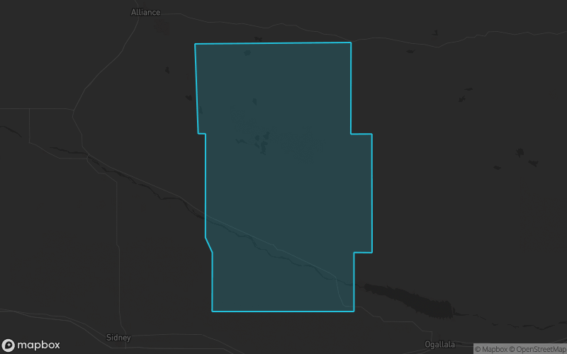 Map of Garden County, Nebraska showing the county boundary and surrounding cities