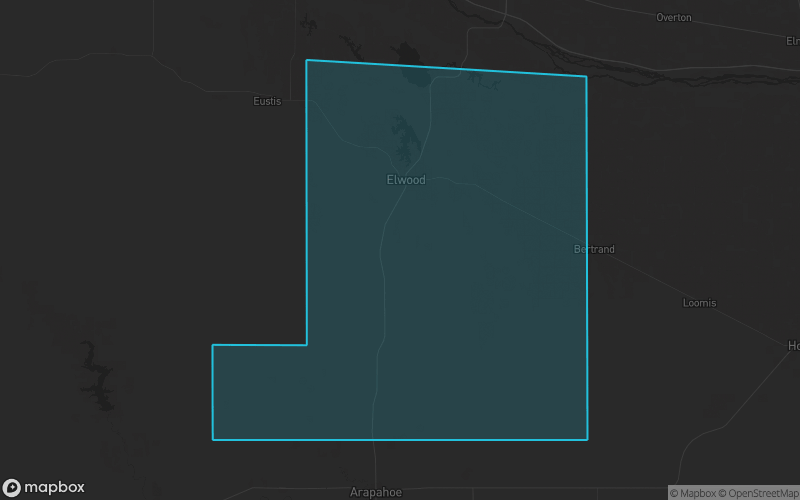 Map of Gosper County, Nebraska showing the county boundary and surrounding cities