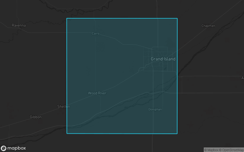 Map of Hall County, Nebraska showing the county boundary and surrounding cities