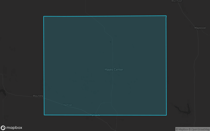 Map of Hayes County, Nebraska showing the county boundary and surrounding cities
